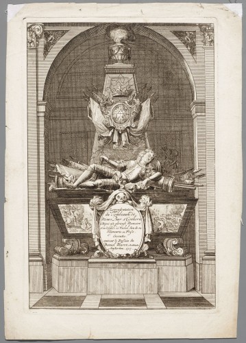 Ornamentprent. Premier Livre de Tombeaux et Mozoles. Grafmonument van Menno, Baron van Coehoorn (kopie).